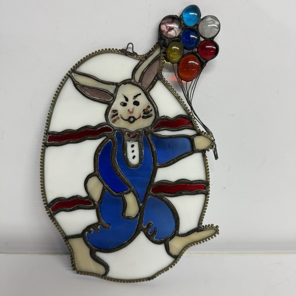 Hand Crafted Stained Glass Easter Rabbit‎ Wall Hanging Wire Balloons